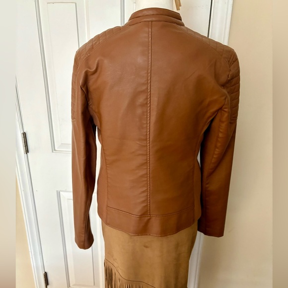 Pleather Brown motto jacket - Picture 3 of 10